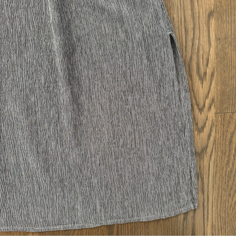 Eileen Fisher Woven Plissé Funnel Neck Full Length Dress in Grey Large